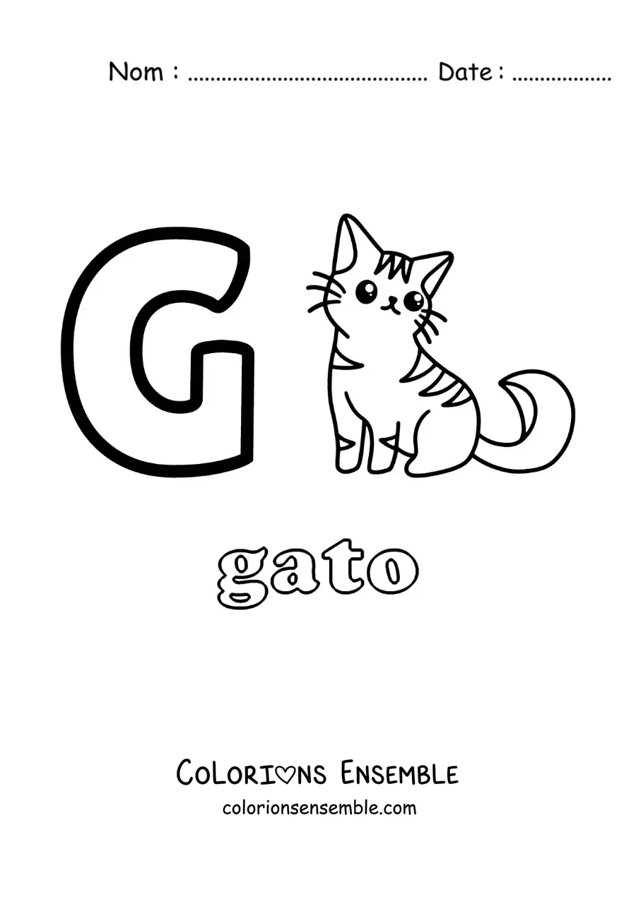 Image a colorier de la lettre G comme chat