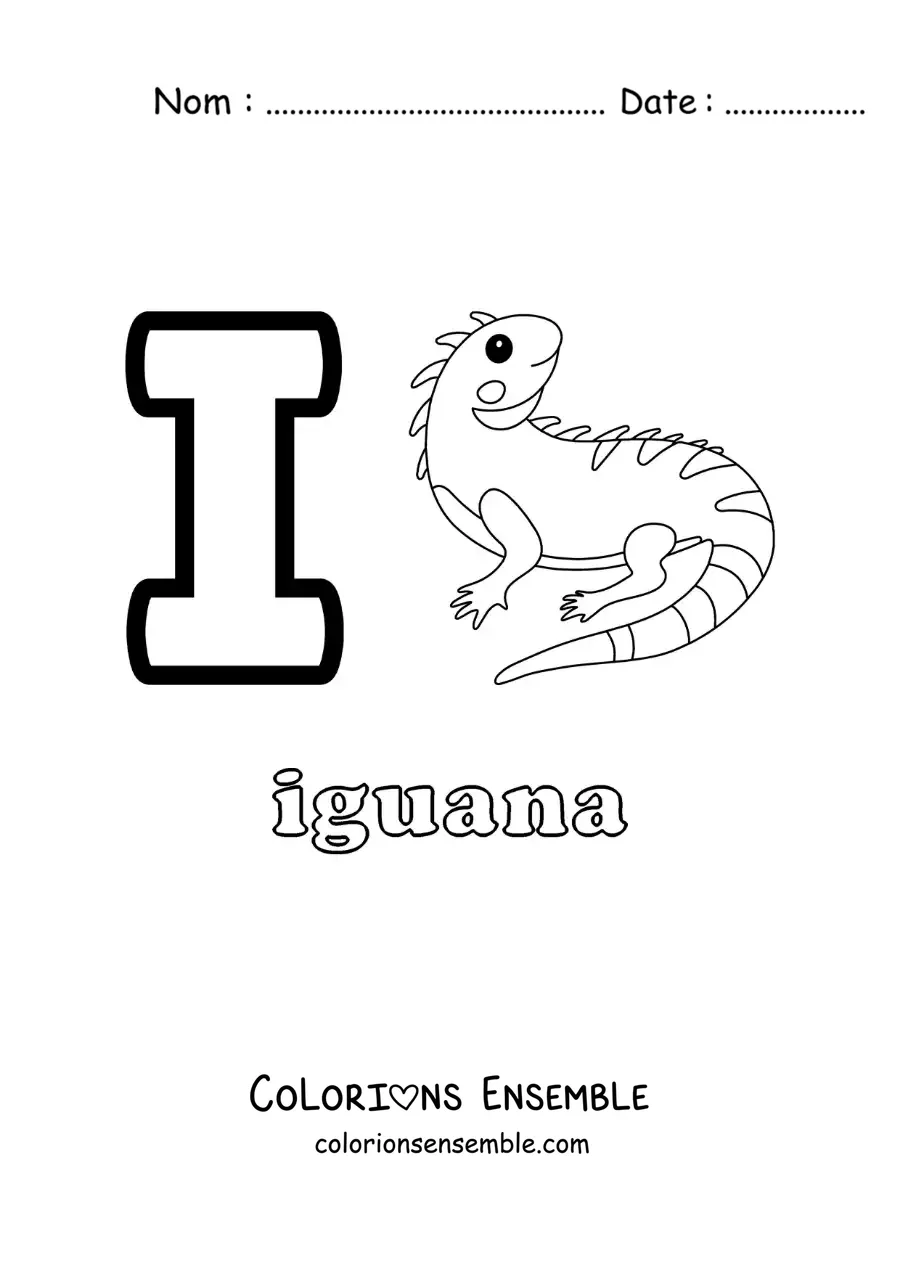 Image a colorier de la lettre I comme iguane