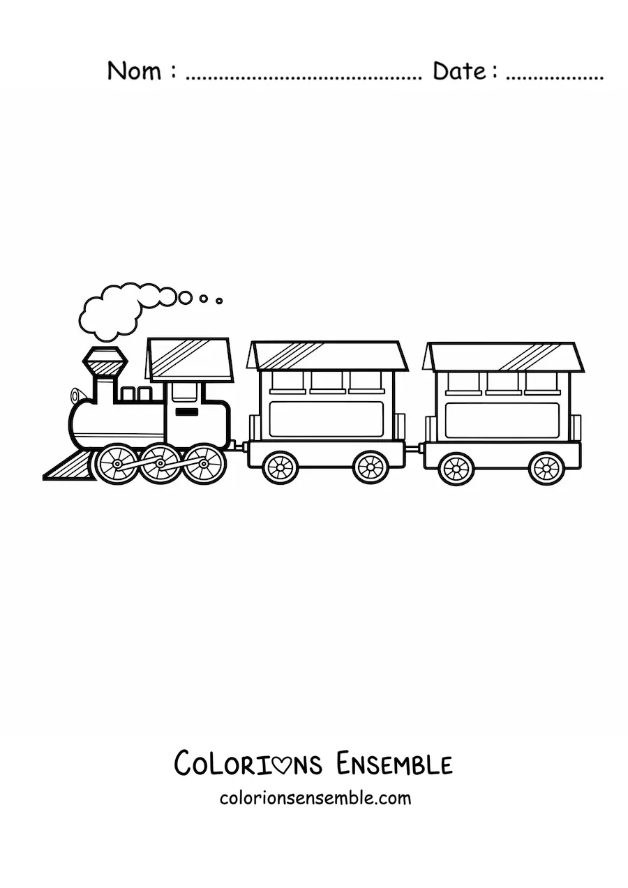 Image à colorier d'un train à vapeur avec deux wagons