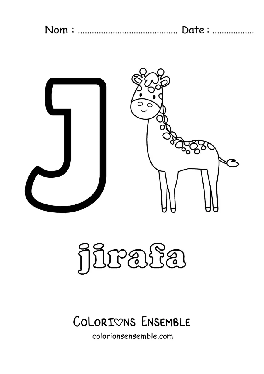 Image a colorier de la lettre J comme girafe