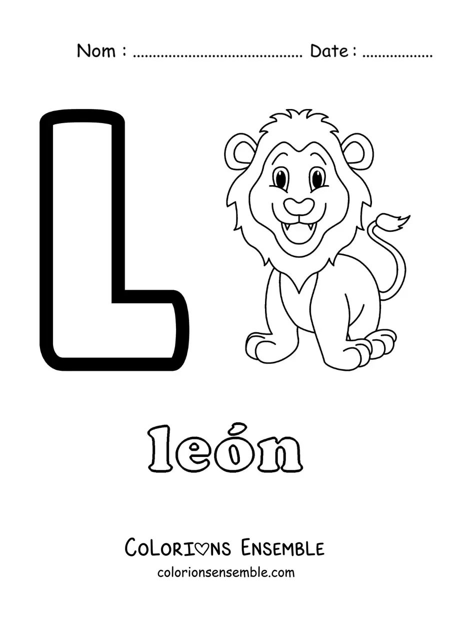 Image a colorier de la lettre L comme lion