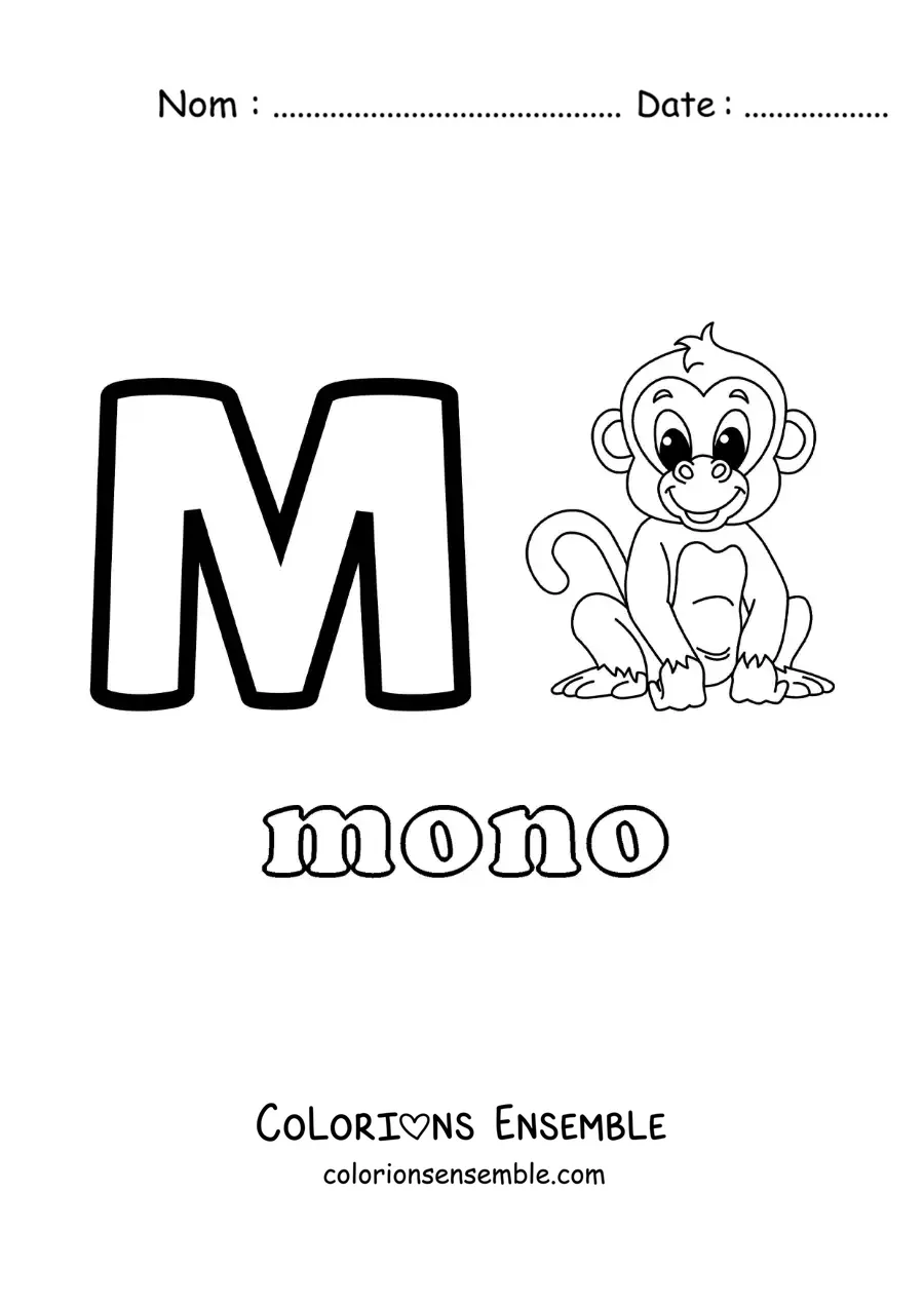 Image a colorier de la lettre M comme singe