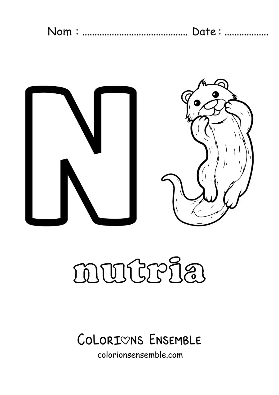 Image a colorier de la lettre N comme loutre