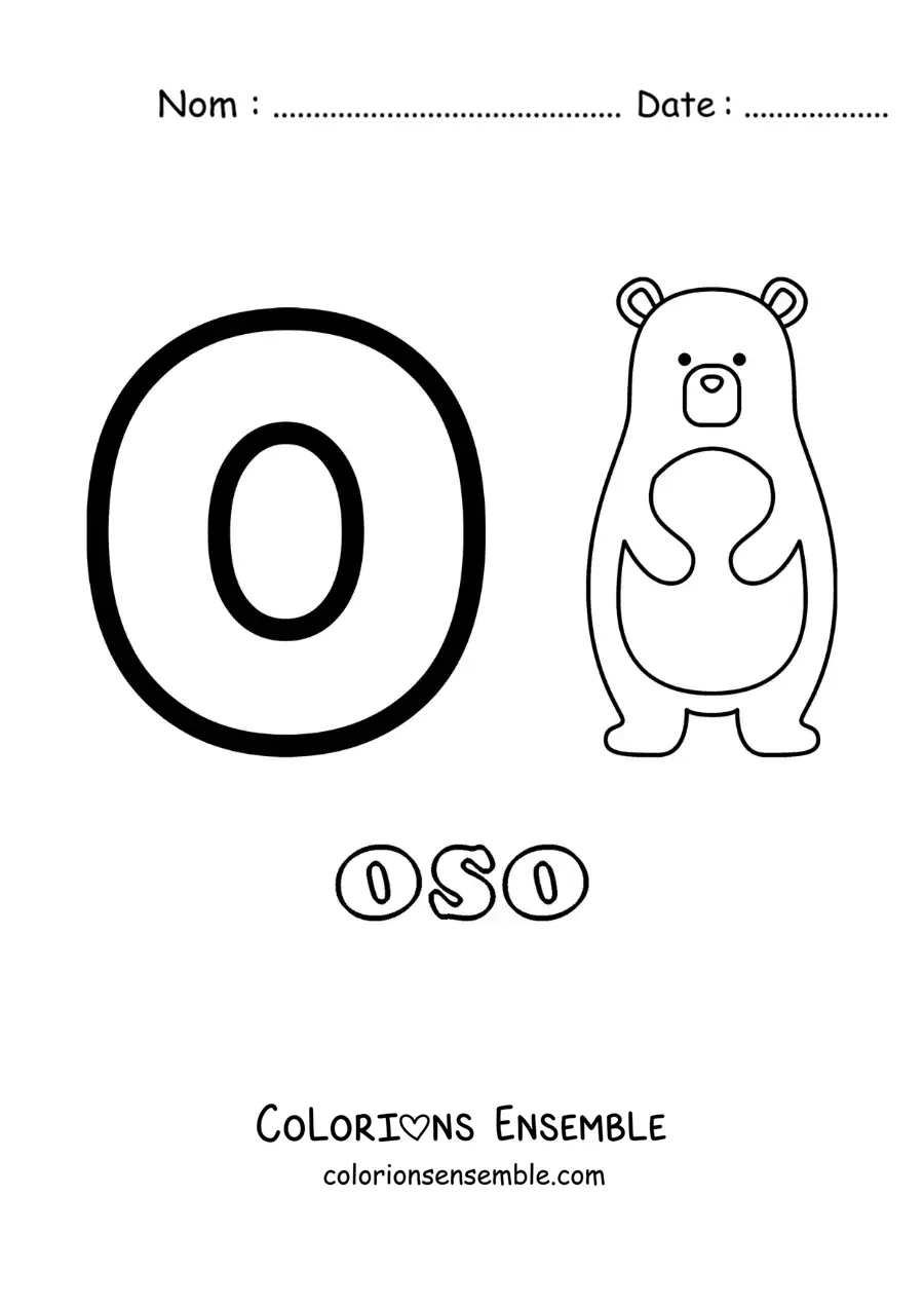 Image a colorier de la lettre O comme ours