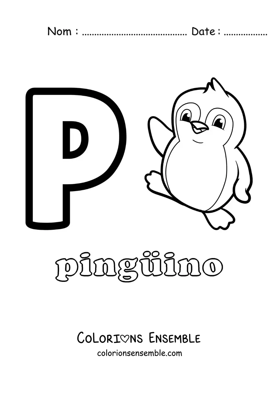 Image a colorier de la lettre P comme pingouin