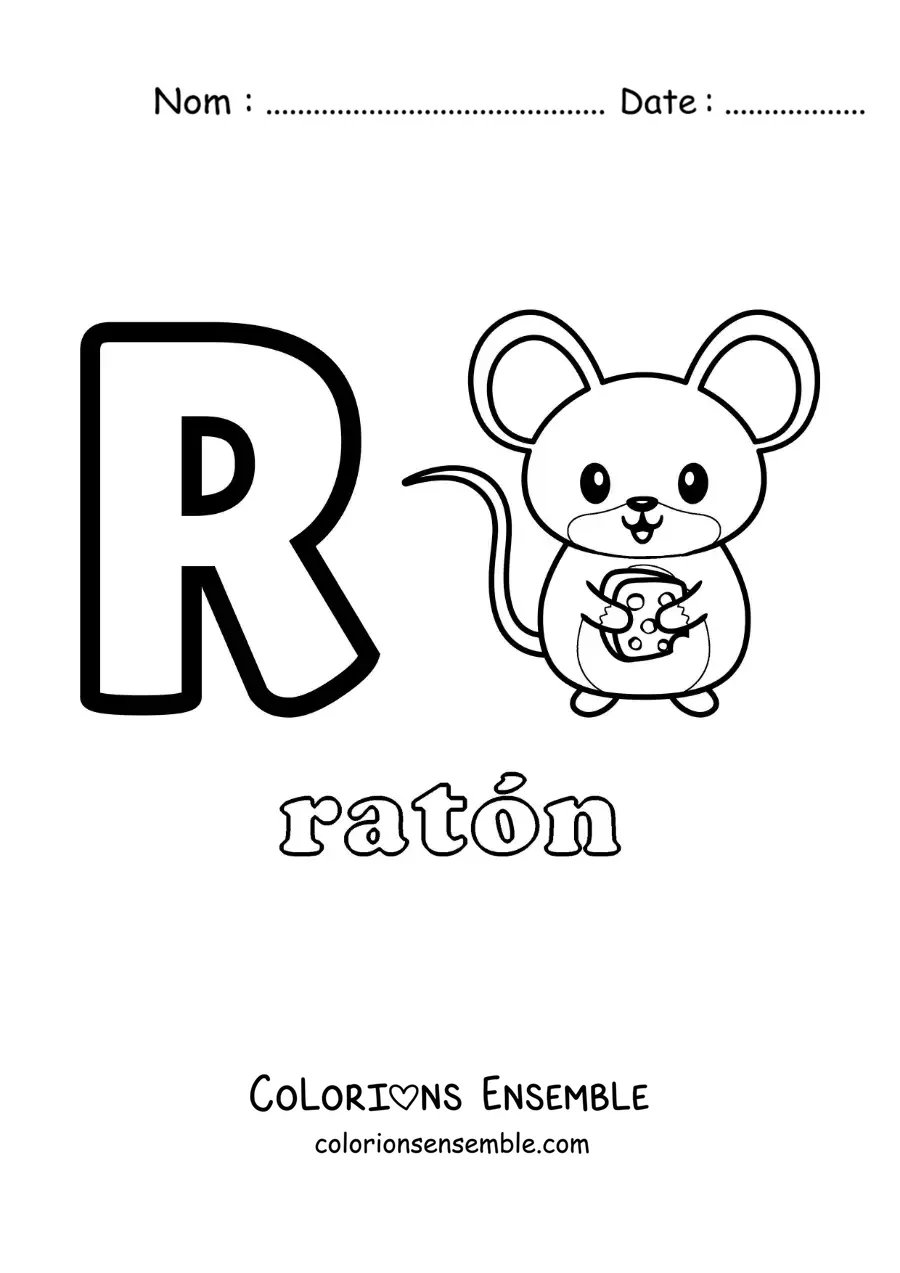 Image a colorier de la lettre R comme souris