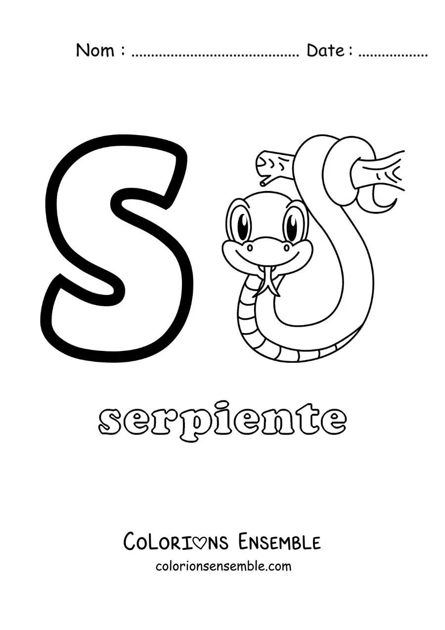 Image a colorier de la lettre S comme serpent