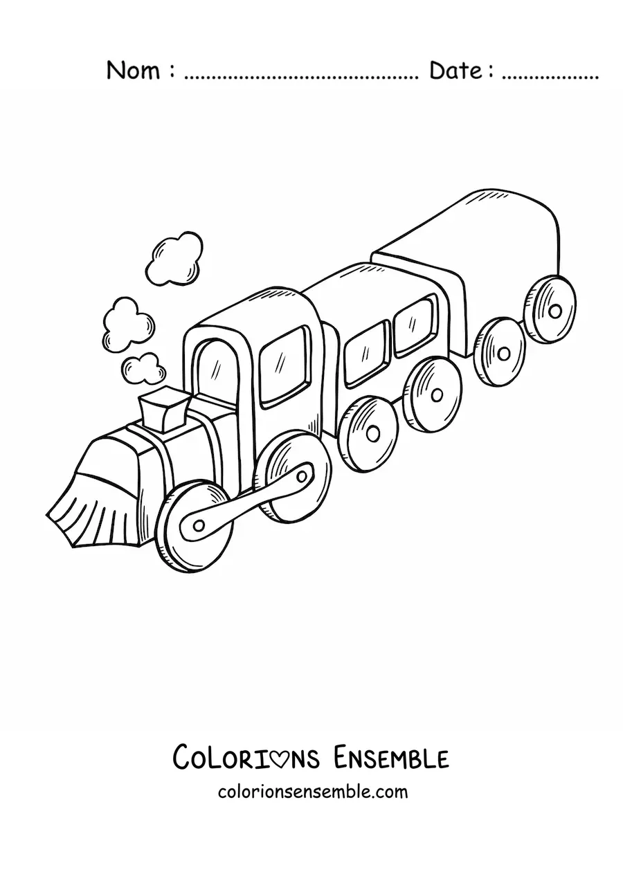 Image à colorier d'un train à vapeur vu de dessus