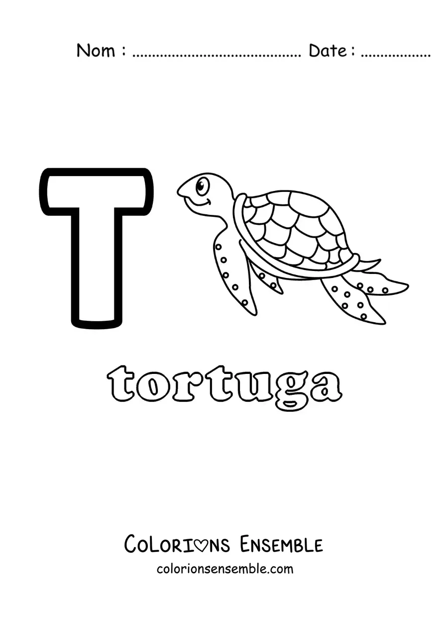Image a colorier de la lettre T comme tortue