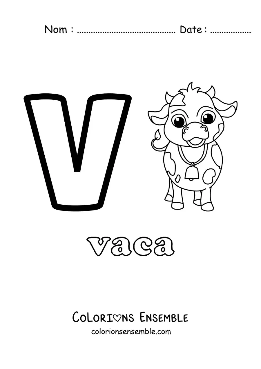 Image a colorier de la lettre V comme vache