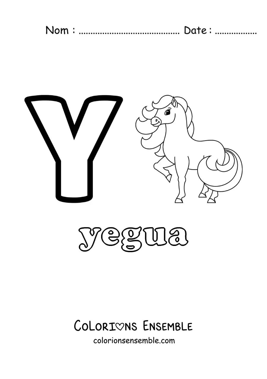 Image a colorier de la lettre Y comme jument