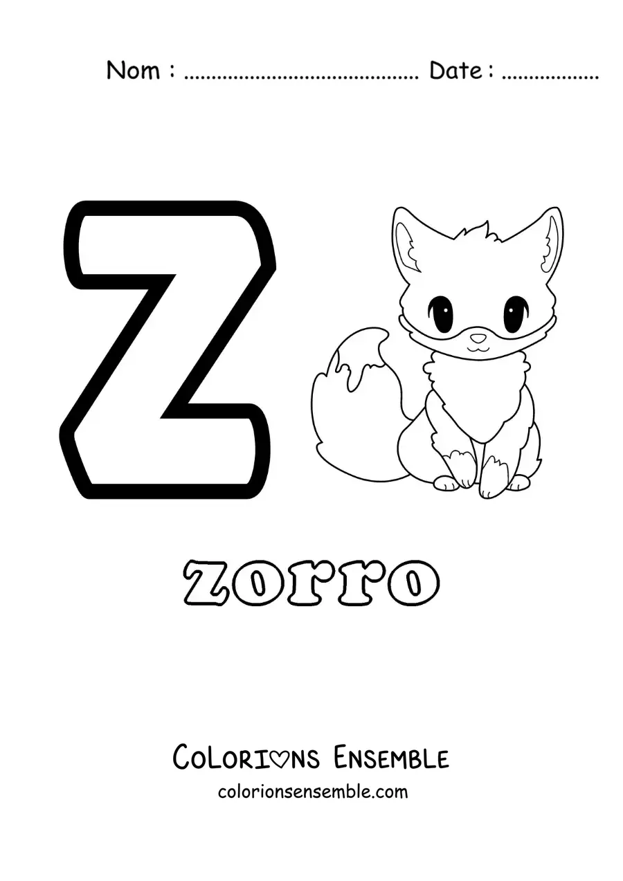 Image a colorier de la lettre Z comme renard