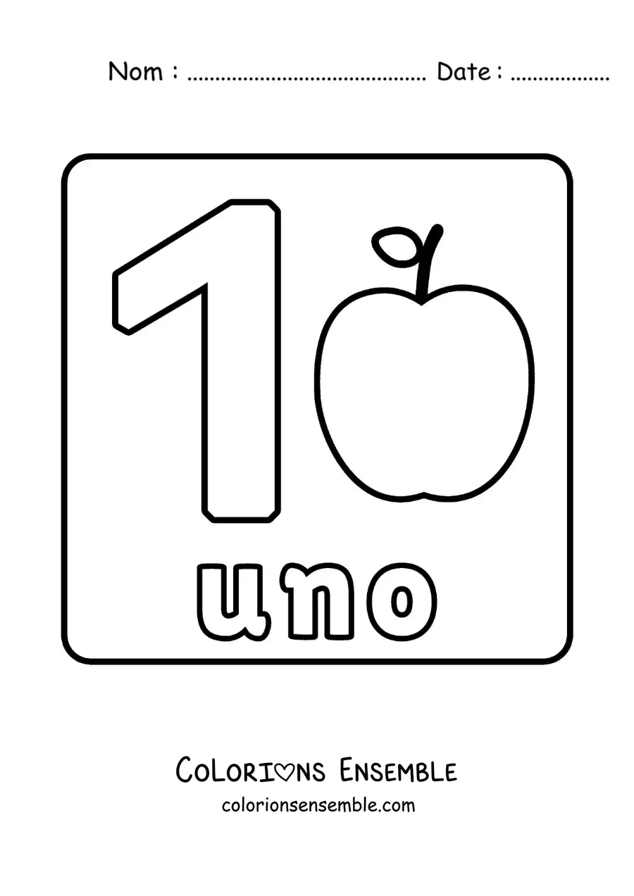 Image a colorier d’une fiche du grand chiffre 1 pour les enfants