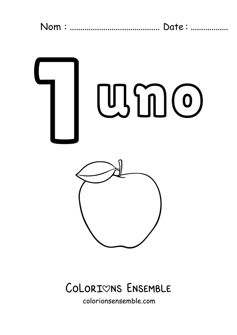 Image a colorier d’une fiche du chiffre 1 pour apprendre a compter avec des dessins amusants