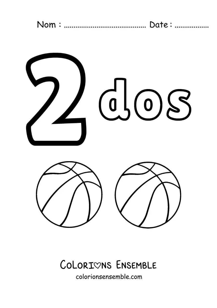 Image a colorier d’une fiche du chiffre 2 pour apprendre a compter avec des dessins amusants