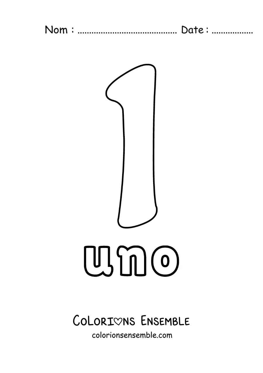 Image à colorier d'une fiche du 1 pour apprendre les nombres naturels