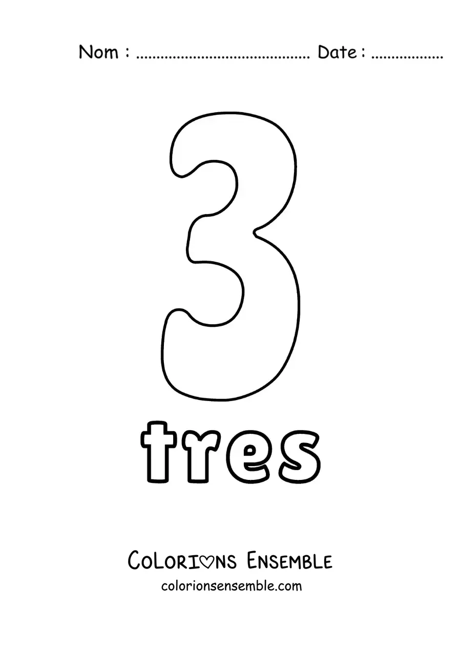Image à colorier d'une fiche du 3 pour apprendre les nombres naturels