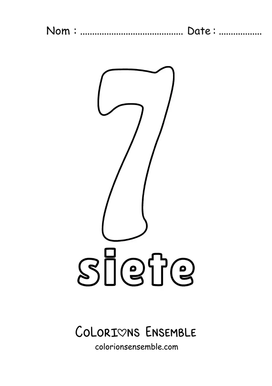 Image à colorier d'une fiche du 7 pour apprendre les nombres naturels