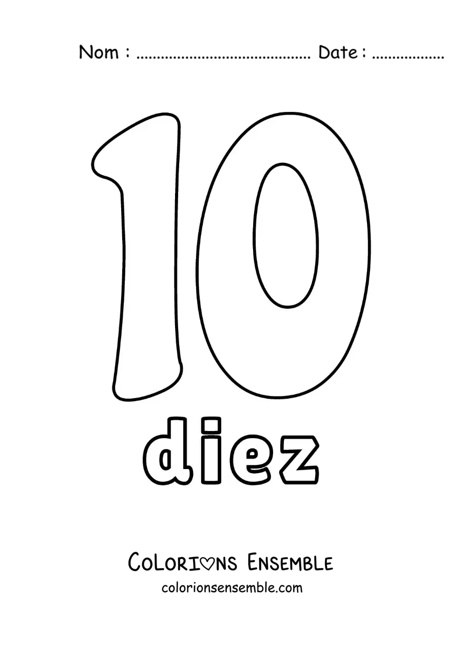 Image à colorier d'une fiche du 10 pour apprendre les nombres naturels