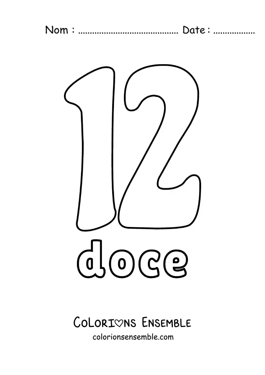 Image à colorier d'une fiche du 12 pour apprendre les nombres naturels
