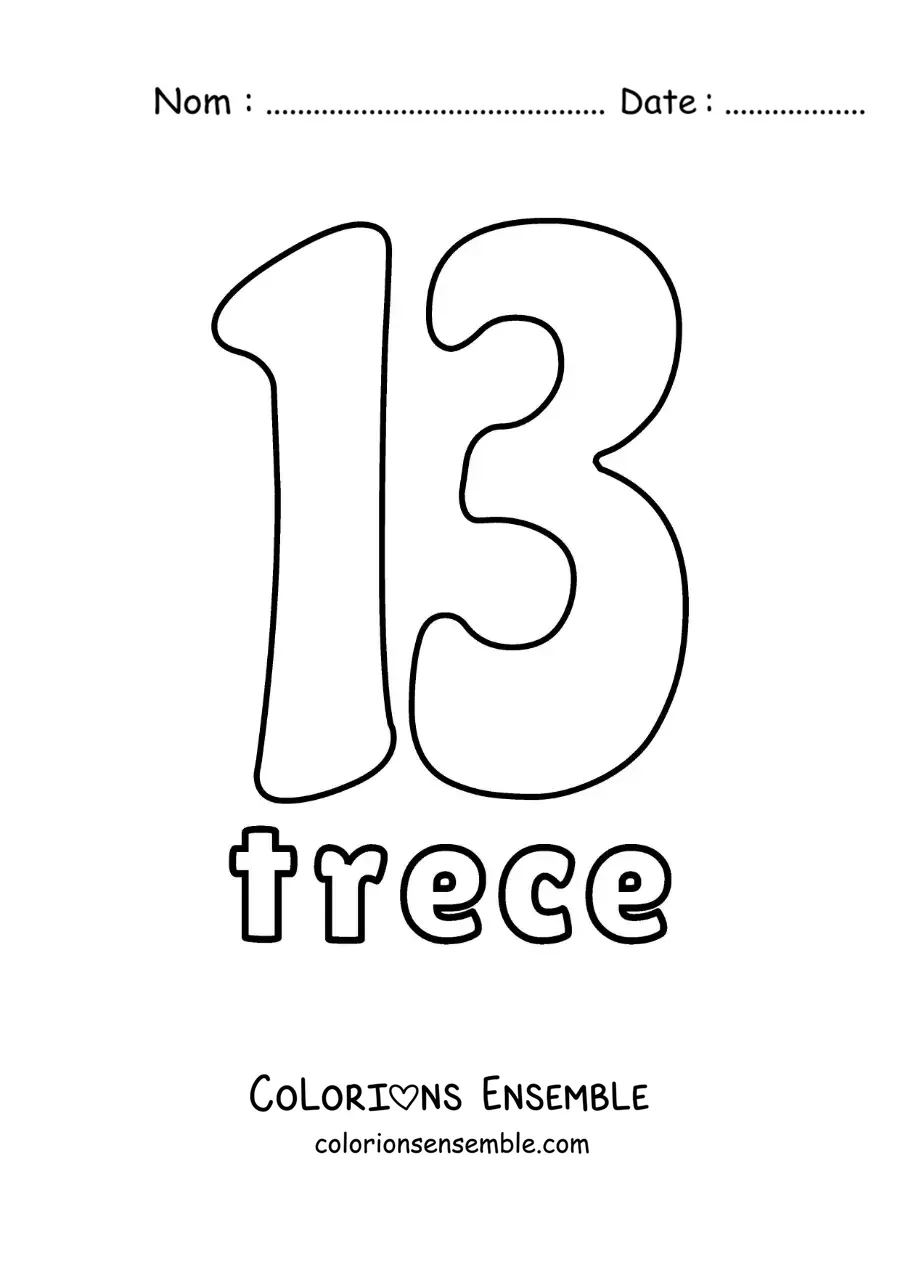 Image à colorier d'une fiche du 13 pour apprendre les nombres naturels