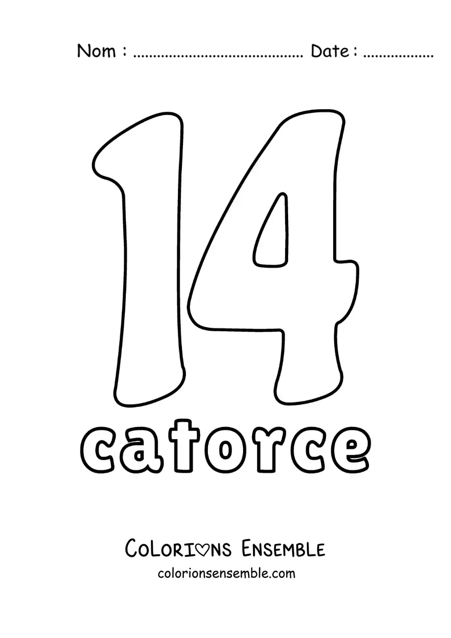 Image à colorier d'une fiche du 14 pour apprendre les nombres naturels