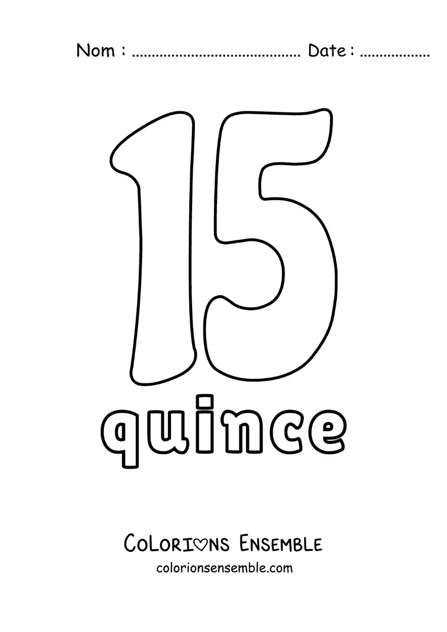 Image à colorier d'une fiche du 15 pour apprendre les nombres naturels