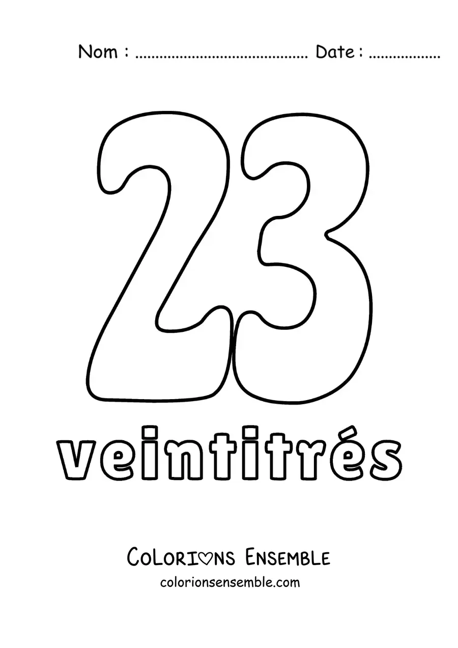 Image à colorier d'une fiche du 23 pour apprendre les nombres naturels