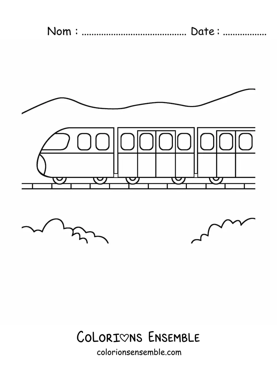 Image à colorier d'un train à grande vitesse sur les rails