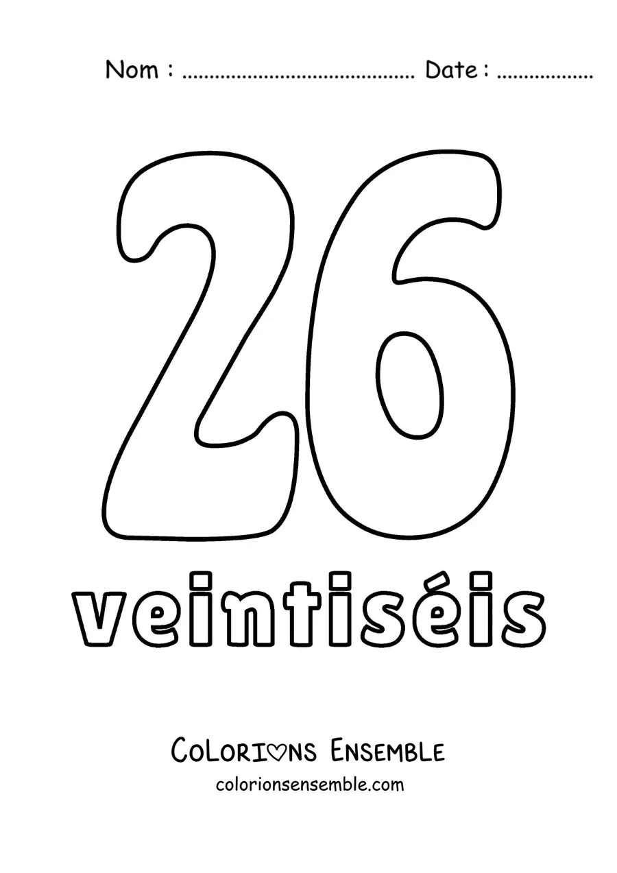 Image à colorier d'une fiche du 26 pour apprendre les nombres naturels
