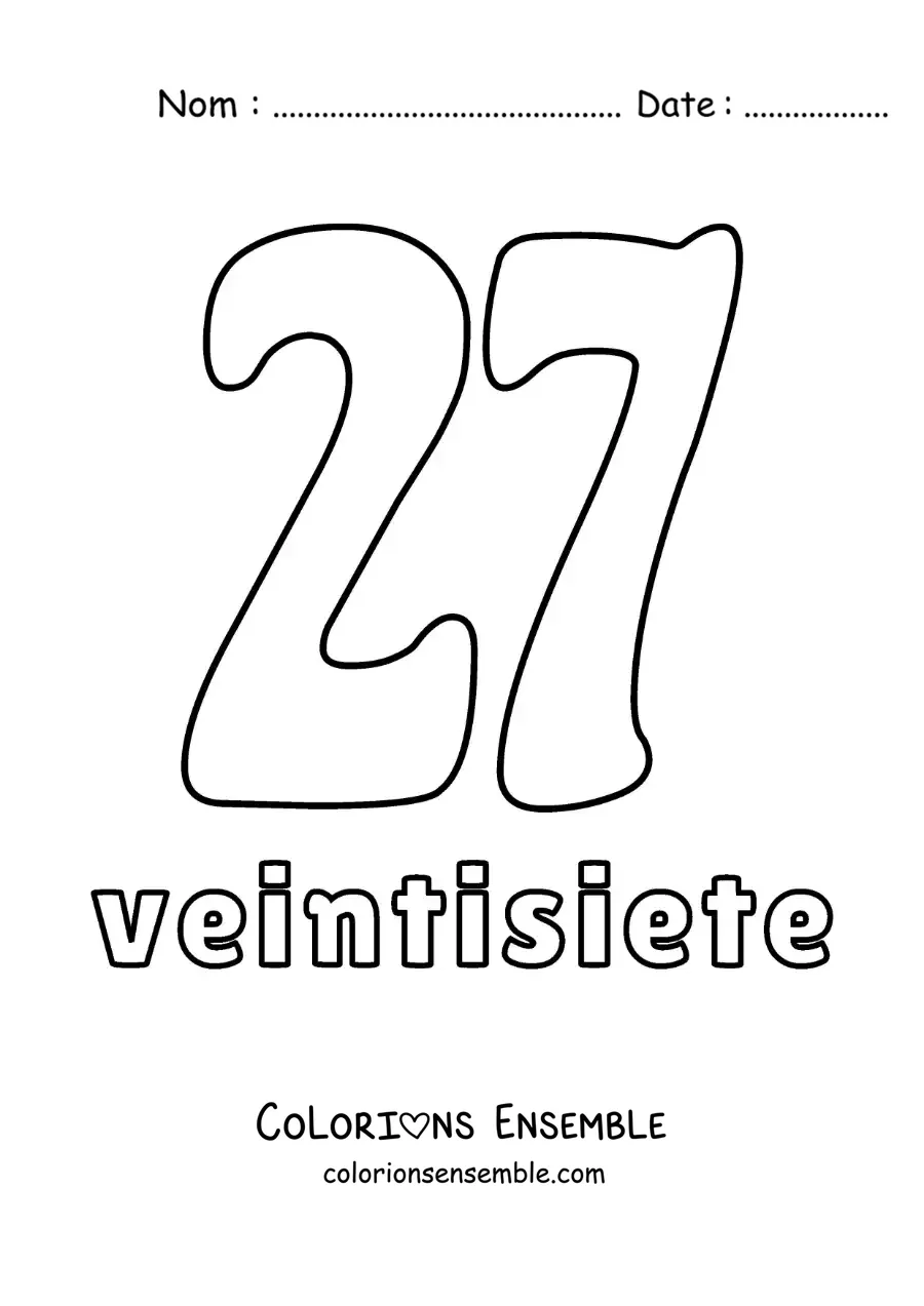Image à colorier d'une fiche du 27 pour apprendre les nombres naturels