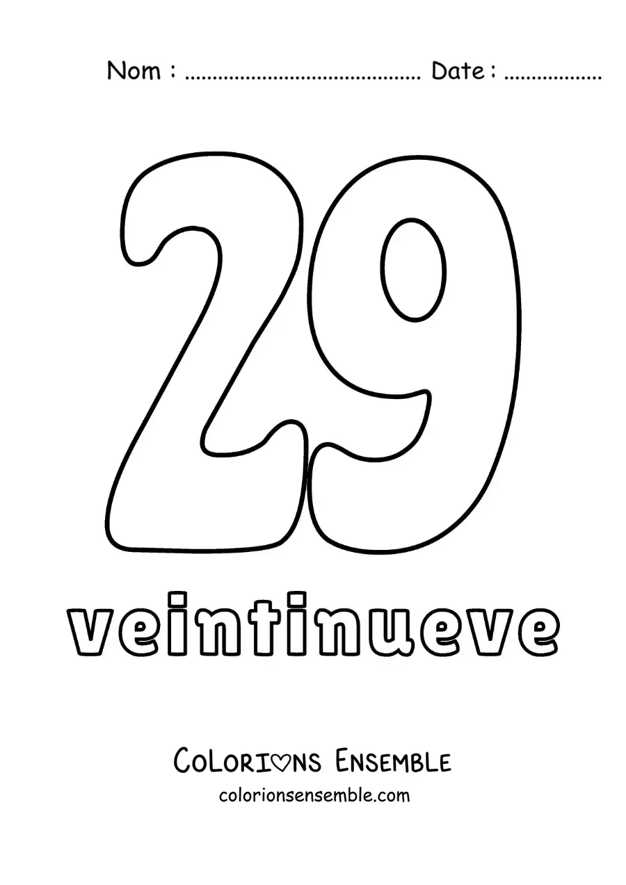 Image à colorier d'une fiche du 29 pour apprendre les nombres naturels