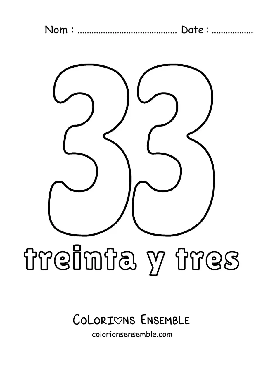 Image à colorier d'une fiche du 33 pour apprendre les nombres naturels