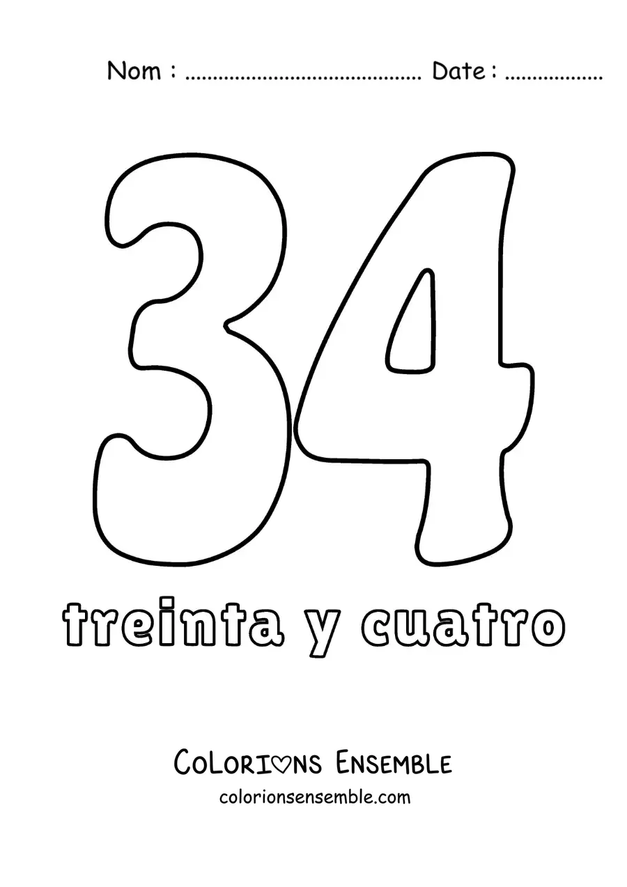 Image à colorier d'une fiche du 34 pour apprendre les nombres naturels