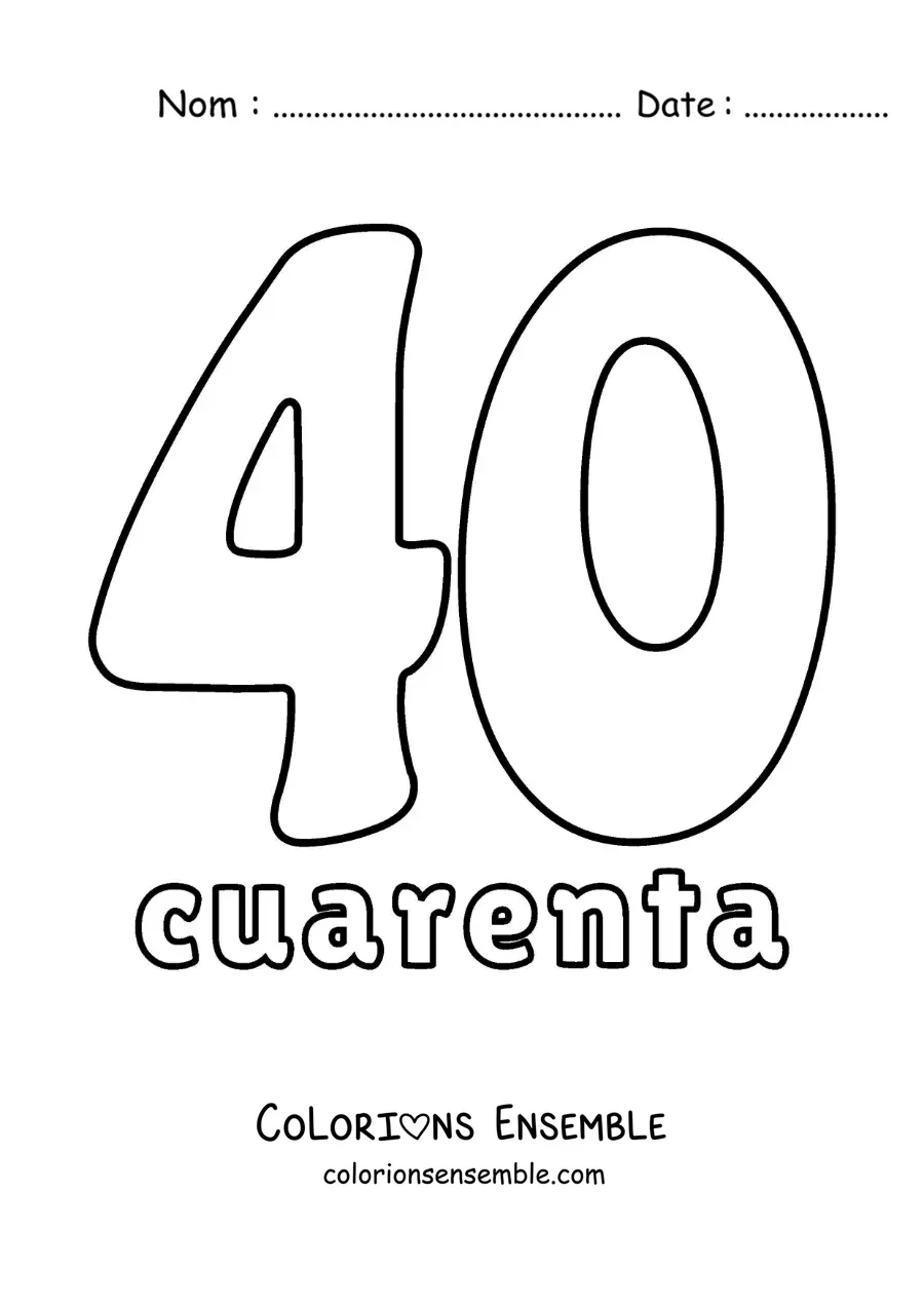 Image à colorier d'une fiche du 40 pour apprendre les nombres naturels
