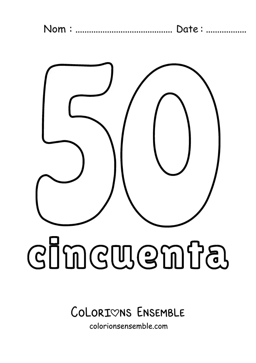 Image à colorier d'une fiche du 50 pour apprendre les nombres naturels
