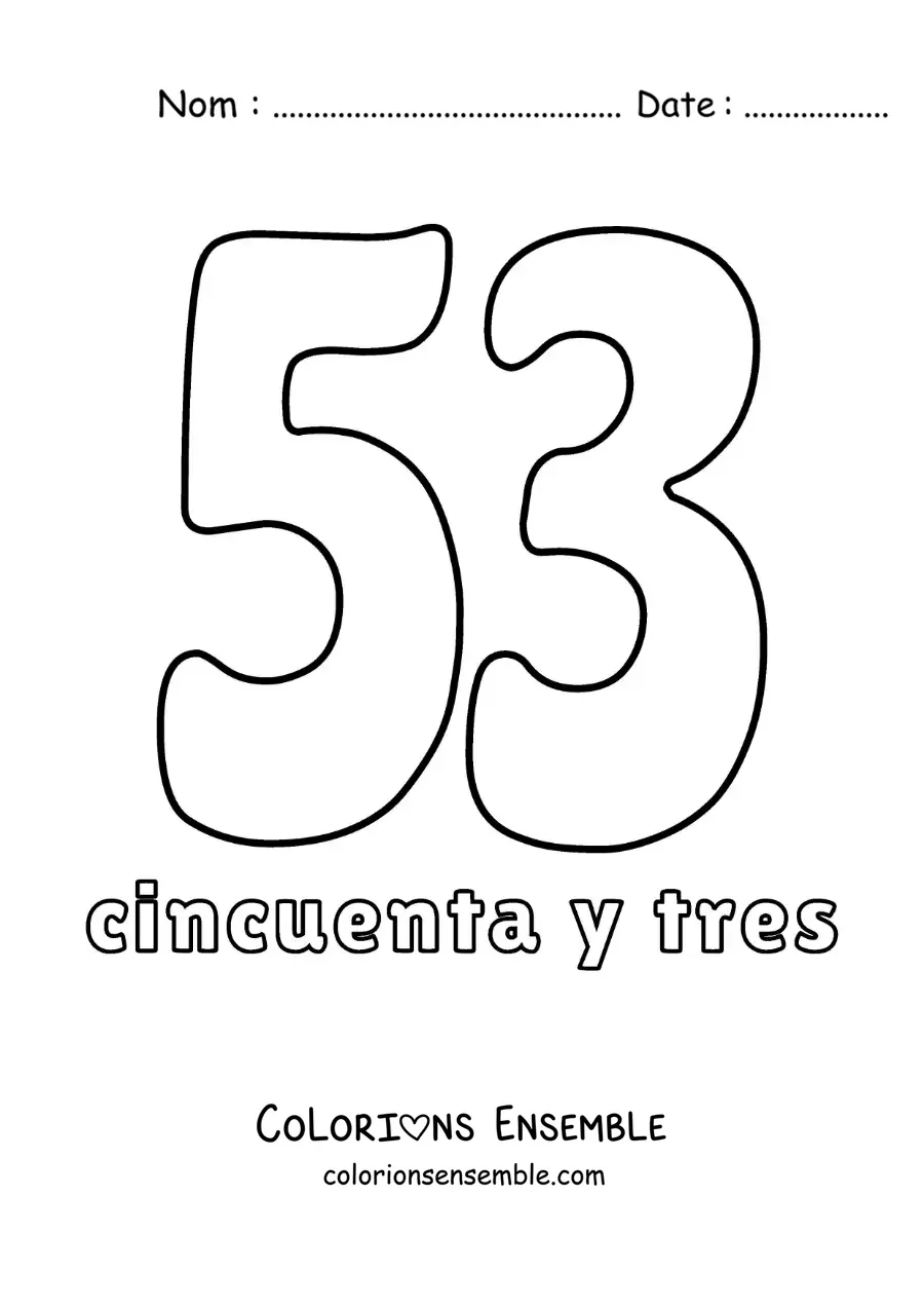 Image à colorier d'une fiche du 53 pour apprendre les nombres naturels