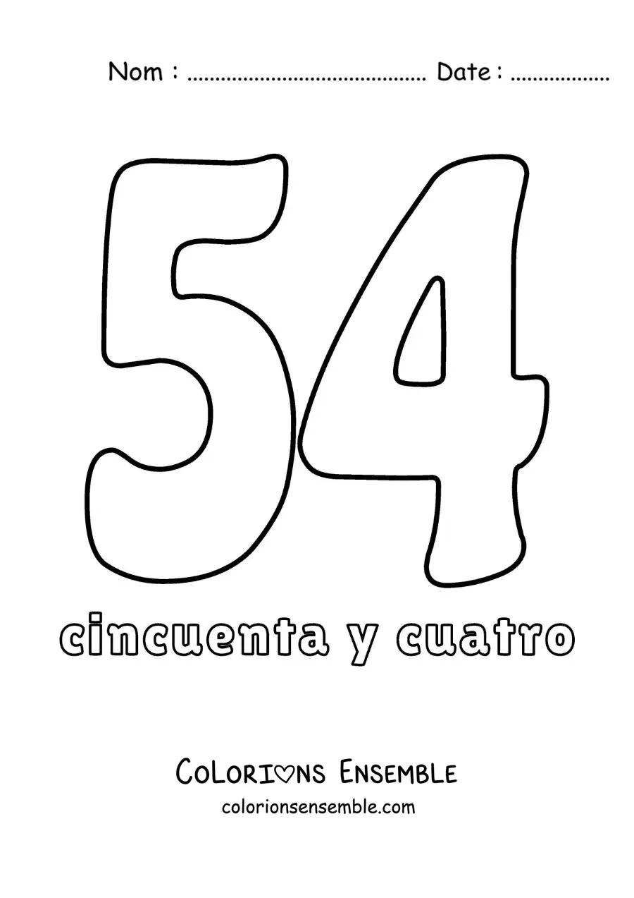 Image à colorier d'une fiche du 54 pour apprendre les nombres naturels