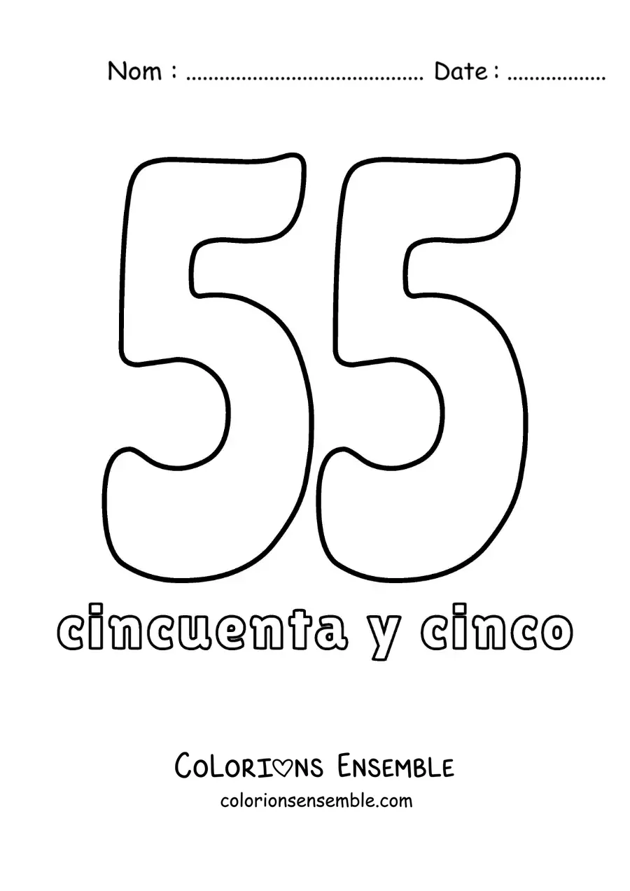 Image à colorier d'une fiche du 55 pour apprendre les nombres naturels