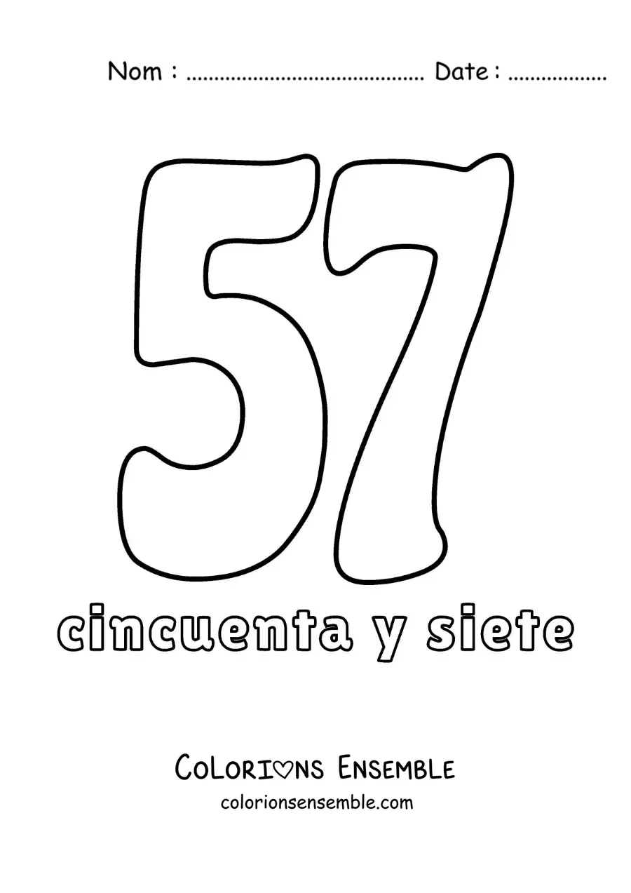 Image à colorier d'une fiche du 57 pour apprendre les nombres naturels