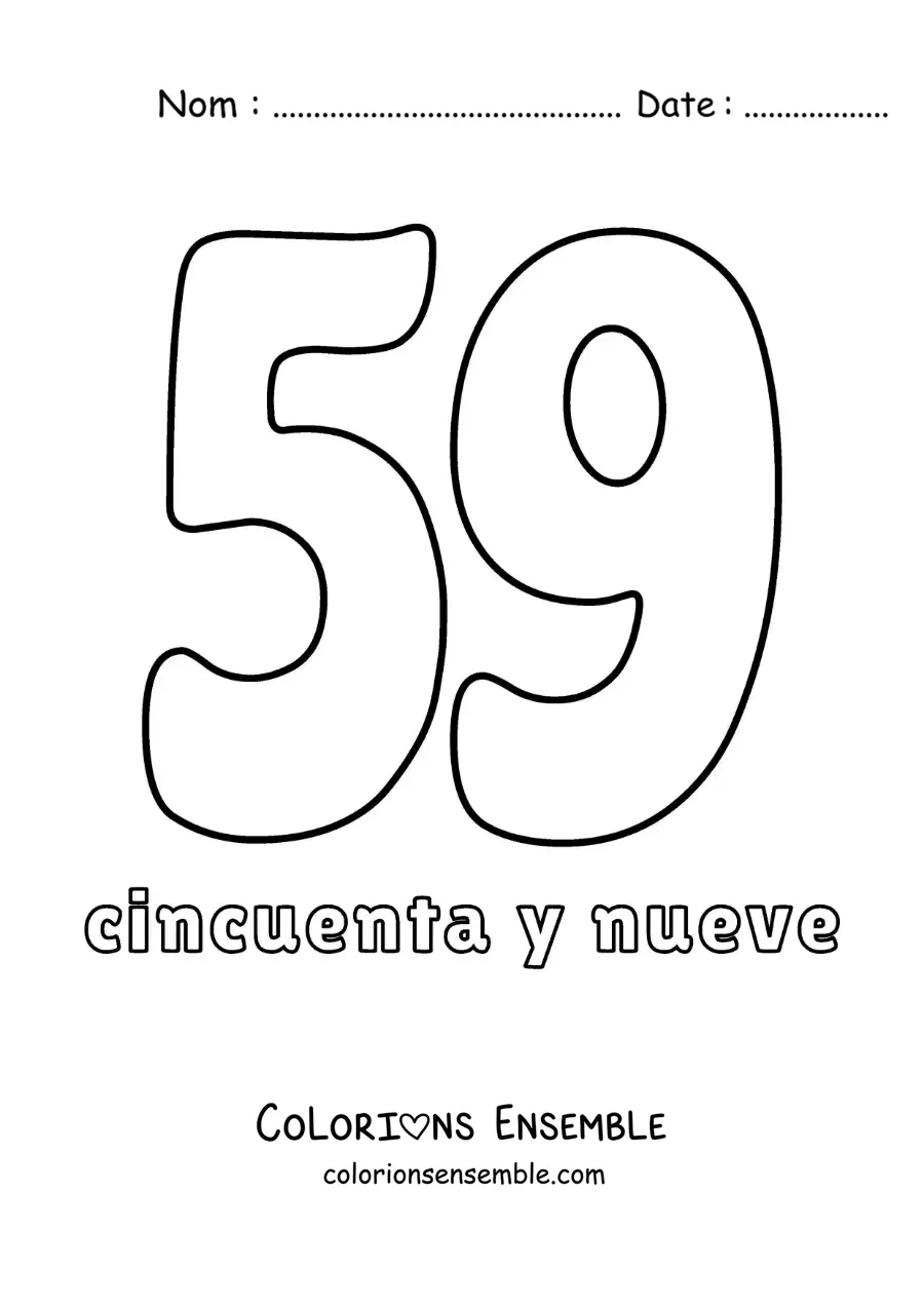 Image à colorier d'une fiche du 59 pour apprendre les nombres naturels