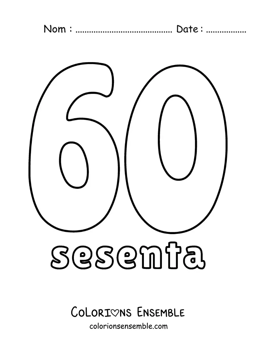 Image à colorier d'une fiche du 60 pour apprendre les nombres naturels