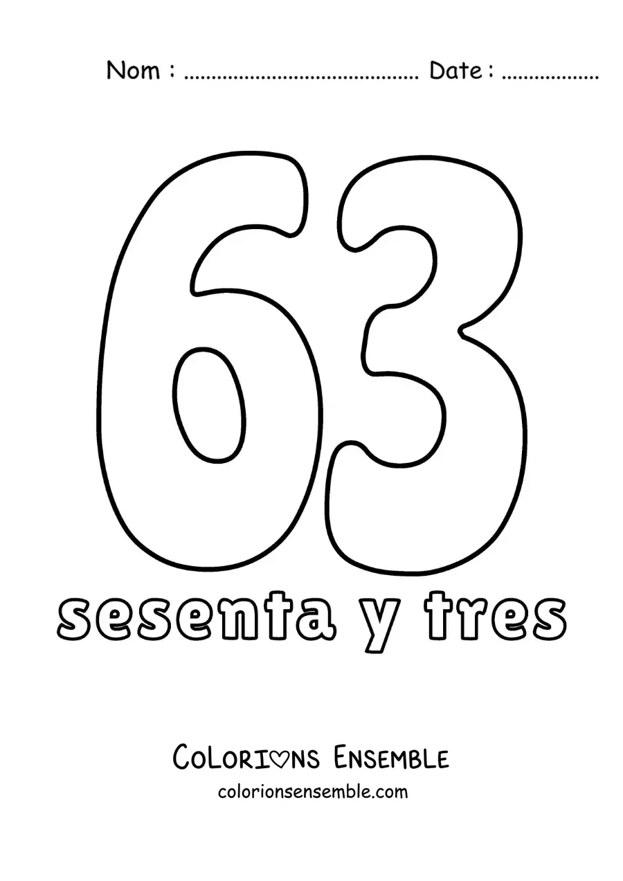 Image à colorier d'une fiche du 63 pour apprendre les nombres naturels
