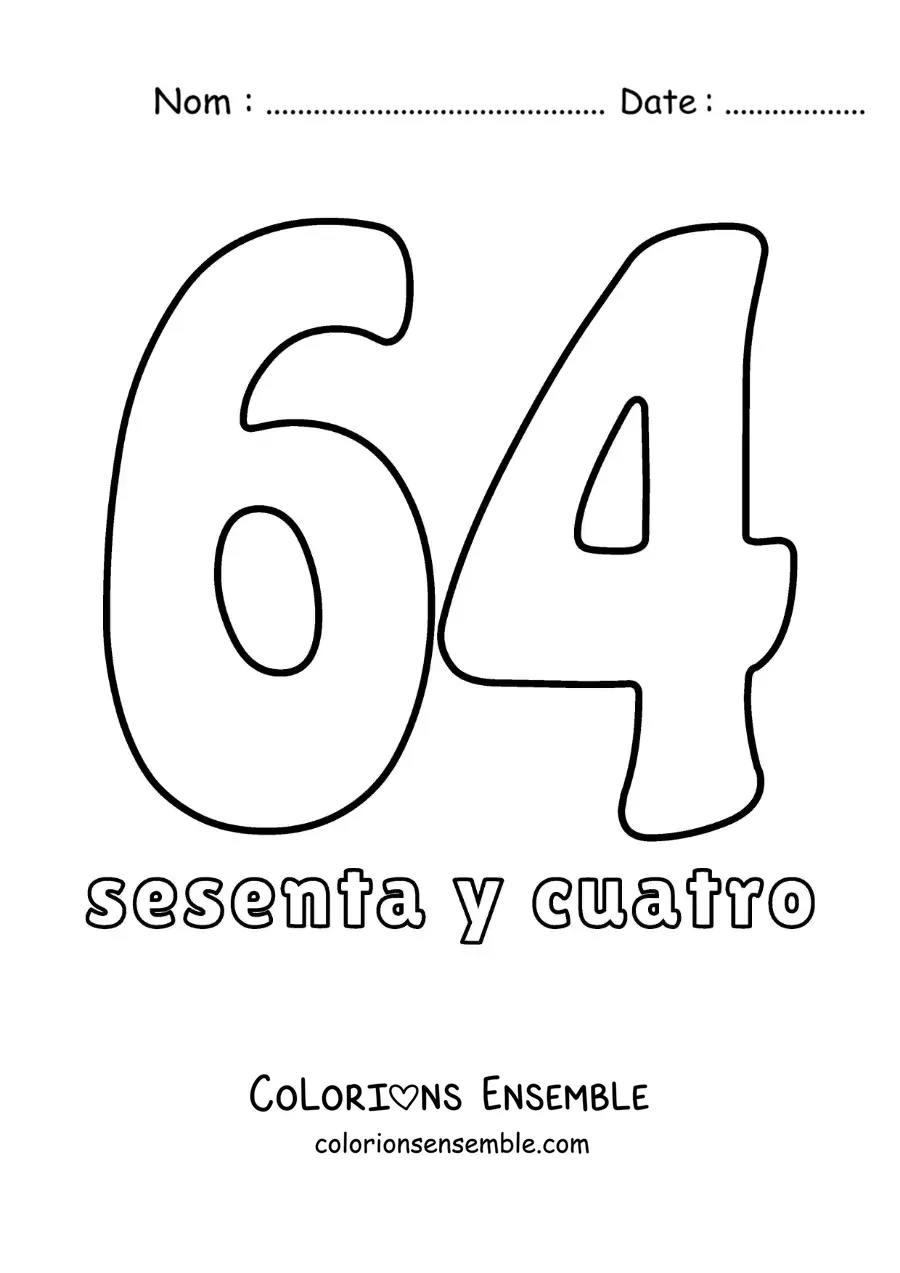Image à colorier d'une fiche du 64 pour apprendre les nombres naturels