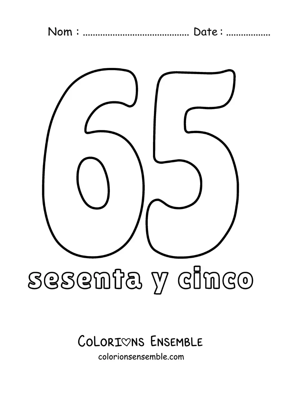 Image à colorier d'une fiche du 65 pour apprendre les nombres naturels