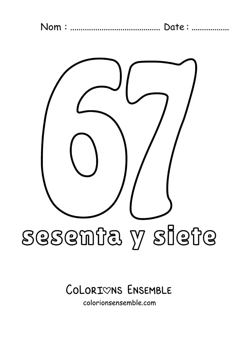 Image à colorier d'une fiche du 67 pour apprendre les nombres naturels