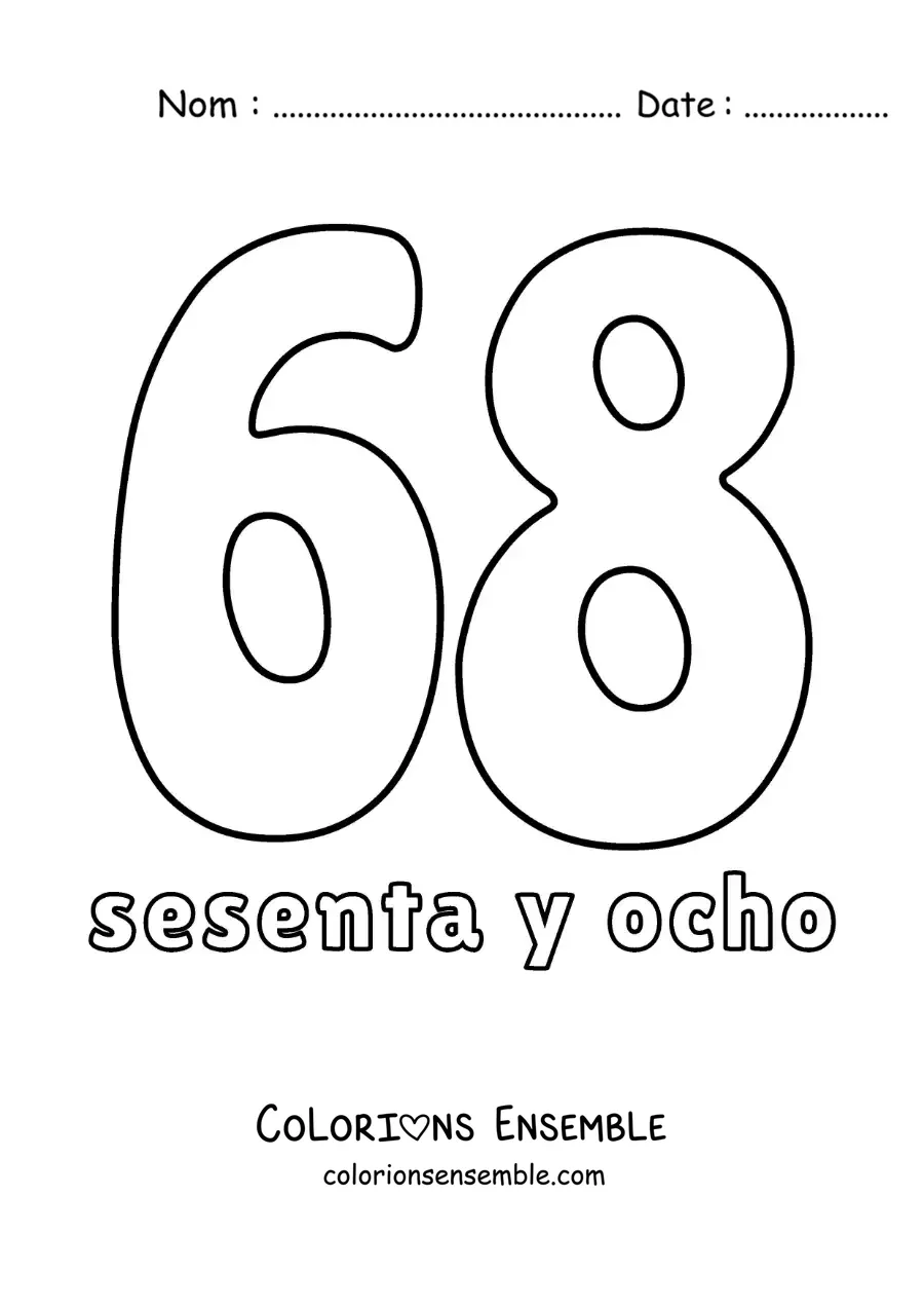 Image à colorier d'une fiche du 68 pour apprendre les nombres naturels