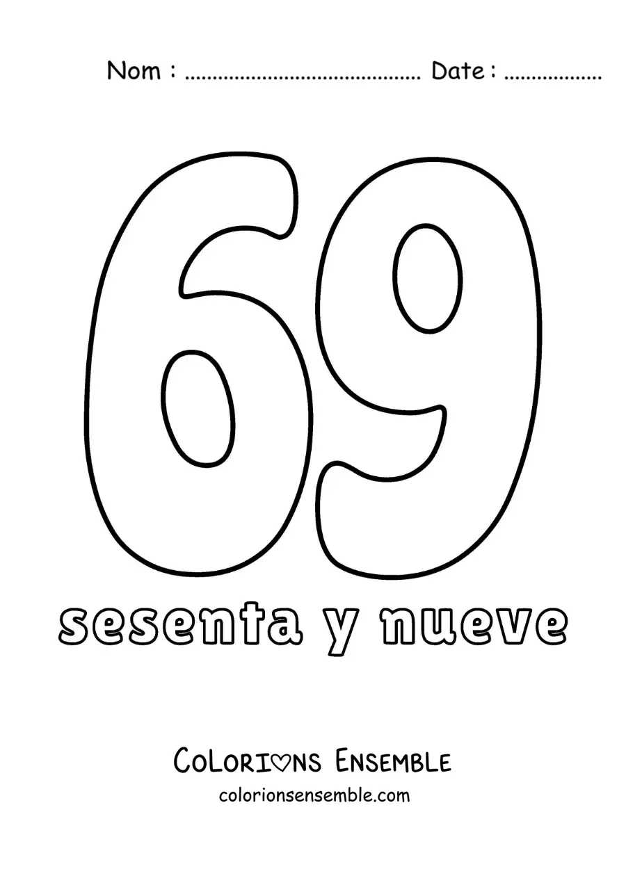Image à colorier d'une fiche du 69 pour apprendre les nombres naturels