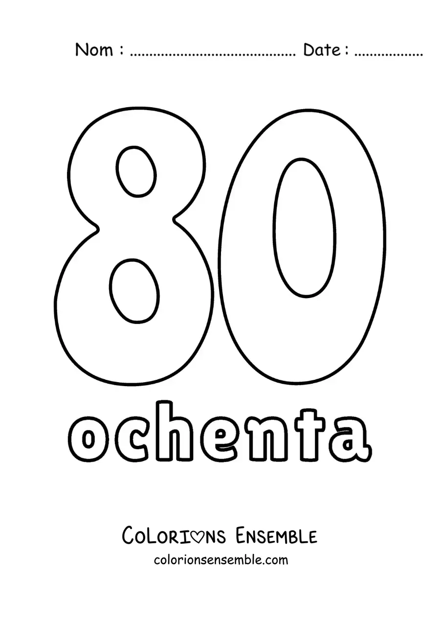 Image à colorier d'une fiche du 80 pour apprendre les nombres naturels