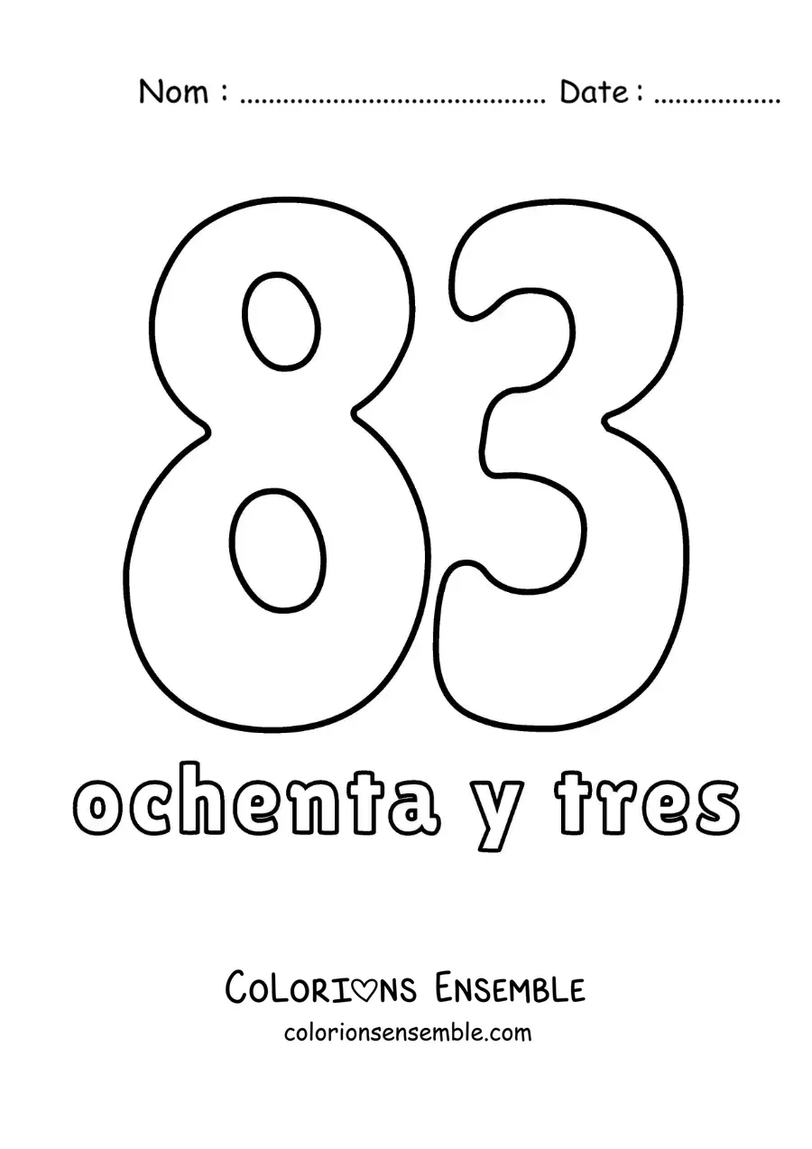 Image à colorier d'une fiche du 83 pour apprendre les nombres naturels